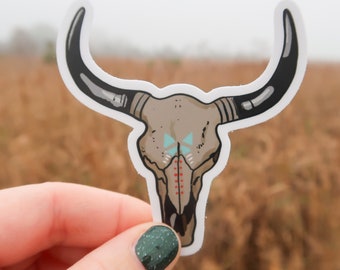 Animal Skull Vinyl Sticker Featuring Longhorn Cow