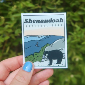 Shenandoah National Park in Virginia Vinyl Sticker featuring black bear. Perfect for any hiker, traveler or adventurer.