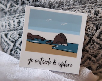 Cannon Beach Oregon Postcard Sticker Featuring the Coast and Haystack Rock