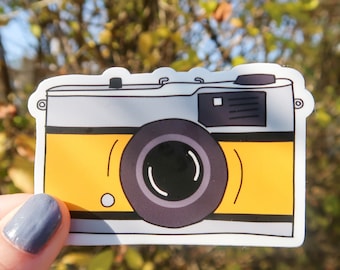 Vintage Camera Vinyl Sticker Featuring Yellow Camera. Perfect for any Photographer.
