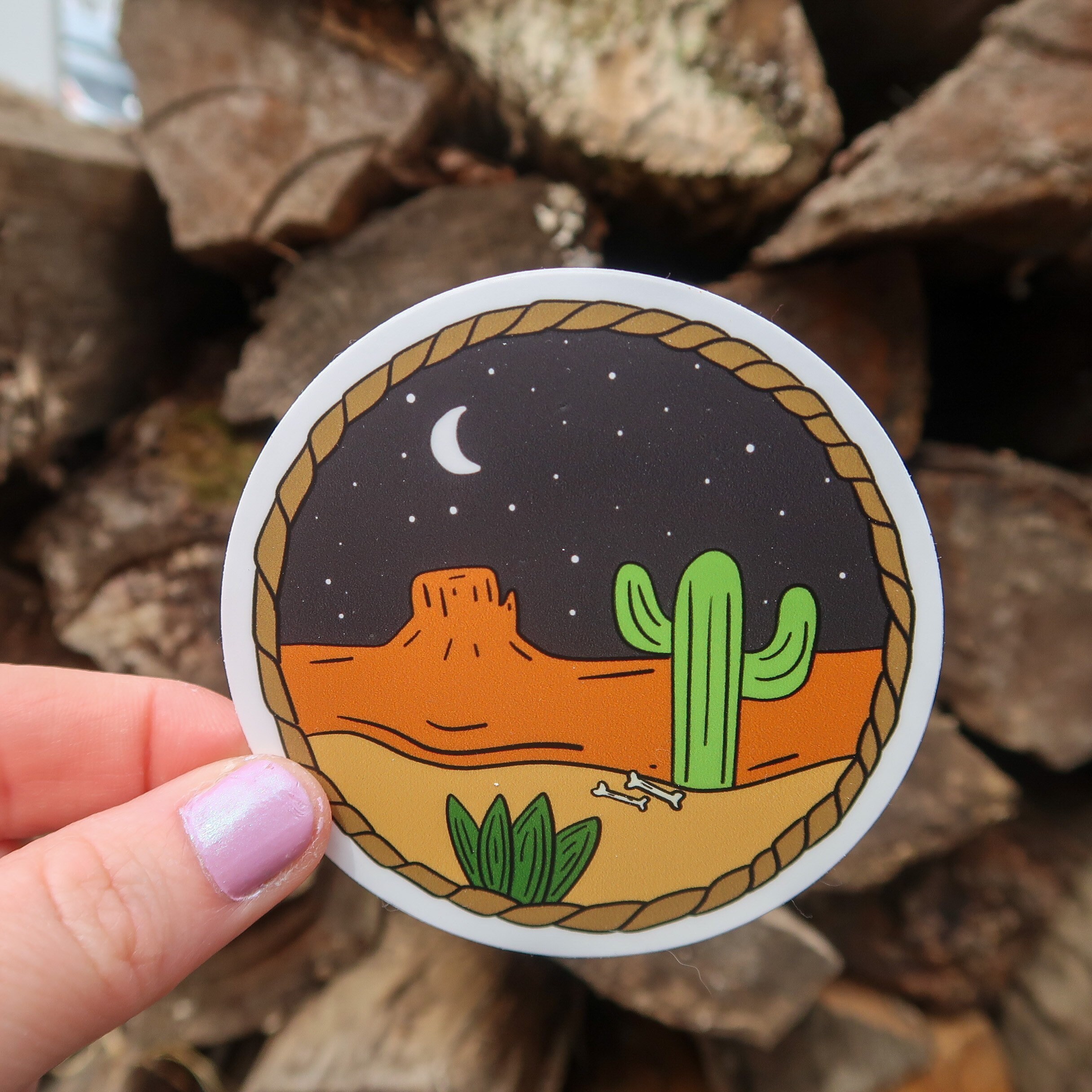 Desert Cactus Vinyl Sticker Featuring Red Rock and Animal Bones - Etsy