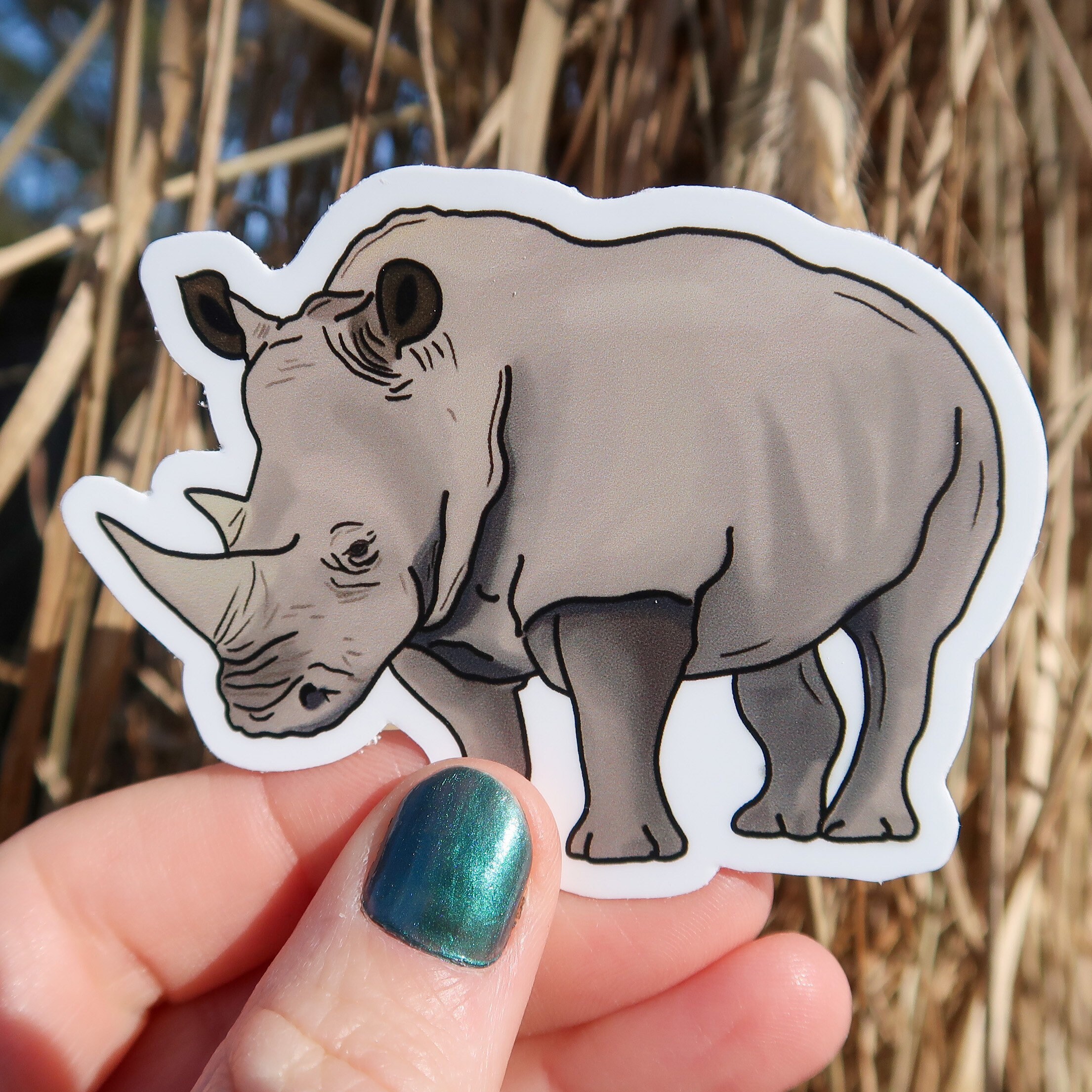 Rhino Animal Vinyl Sticker Featuring Rhino on Safari.