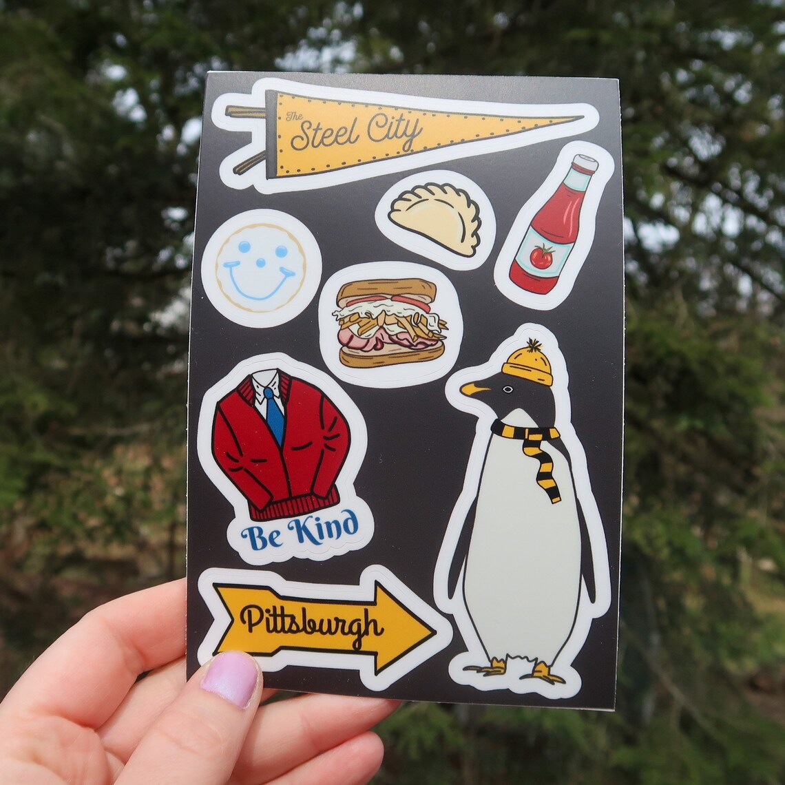Pittsburgh Vinyl Sticker Sheet With a Penguin, Mr. Rogers, Perogie