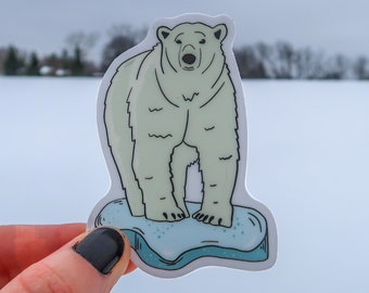 Polar Bear Animal Vinyl Sticker Featuring Arctic Polar Bear Floating on an Iceberg.