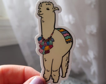 Llama Alpaca Vinyl Sticker Featuring Colorful Tassels