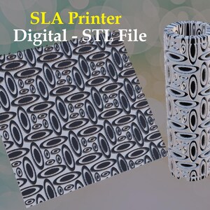 May include: A digital STL file for an SLA printer featuring a flat square sheet and a cylindrical roller, both displaying a repeating pattern of black and white concentric oval shapes. The text SLA Printer Digital - STL File is visible.