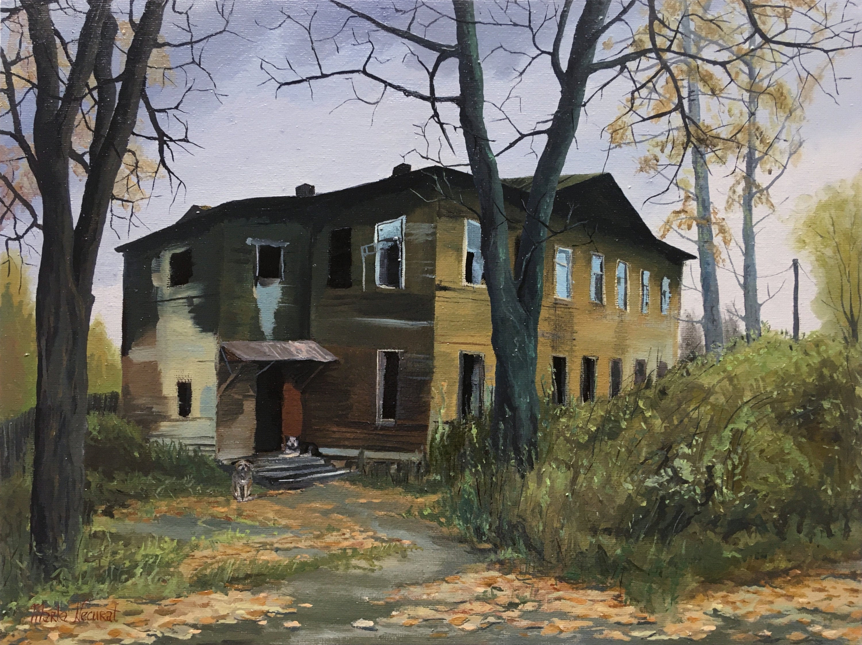 пейзаж пастелью. масляный дом. масляный дом. масляный дом. декоративный пейзаж пастелью.