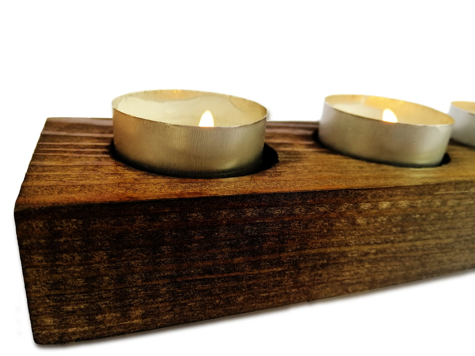Wooden 7 Candles Holders Tray 16.5 Length Tealight Etsy
