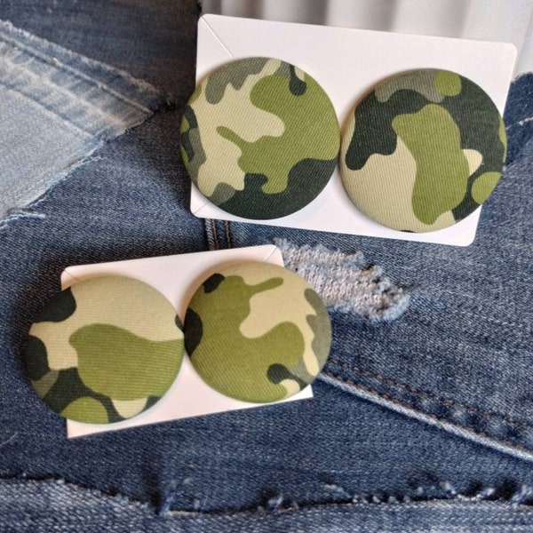 Super Stylish Fabric Button Earrings...Camo print