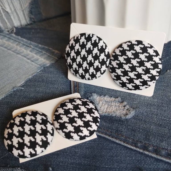 Stylish Fabric Button Earrings...Houndstooth