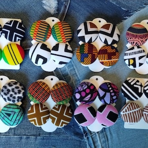 African Ankara print button earrings 2 pair w/ hypoallergenic post  lightweight/very well made...Clip-on option available