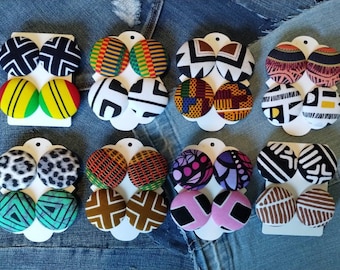 African Ankara print button earrings 2 pair w/ hypoallergenic post  lightweight/very well made...Clip-on option available
