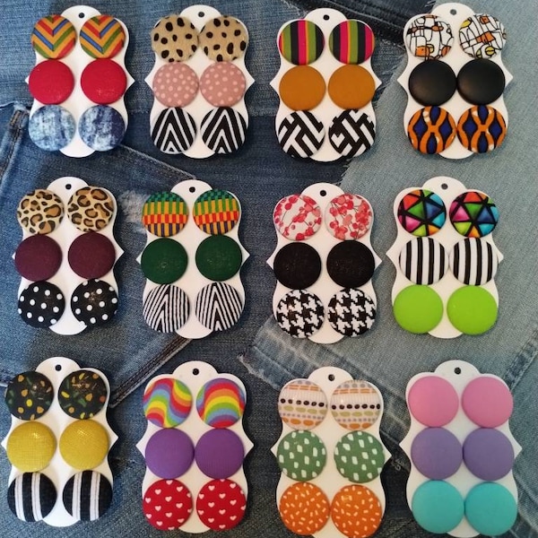 Stylish printed button earrings 3 pairs w/ hypoallergenic post  lightweight....very well made Clip-on option available