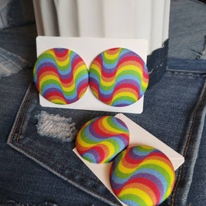 Stylish Fabric Button Earrings....Rainbow Craze