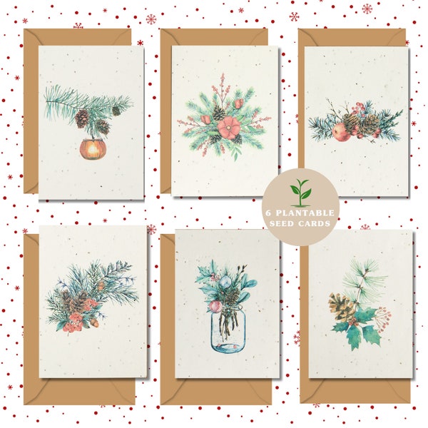 Pflanzbare Samen Weihnachtskarten, Illustrierte Weihnachtskarte, A6 Größe Samen Papier Karte, Umweltfreundliche Karten, Weihnachtskarten handgemacht
