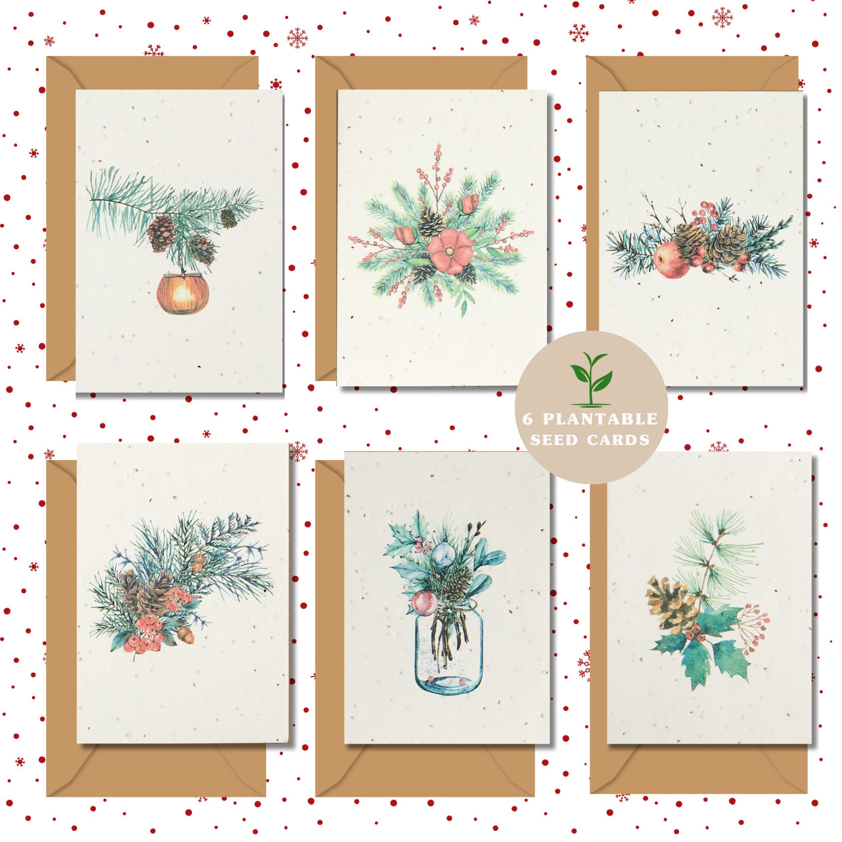 Plantable Seed Christmas Cards,Illustrated Christmas Card, A6 Sized Seed Paper card, Eco Friendly Cards, Christmas Cards handmade