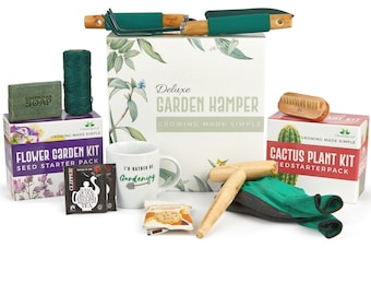 Gardening Gifts Hamper - Grow Your Own Cactus & Flower Garden kit - Garden tools, Gloves, Soap, Mug - Great Gift for Him or her