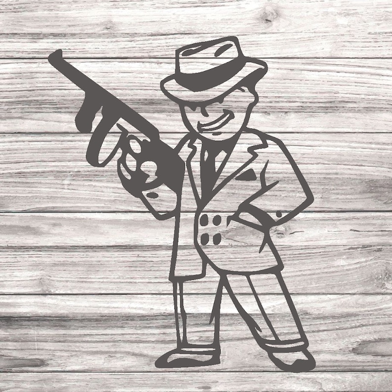 4.75x6 or 6.5x8 or 8x10 Fallout 4 Sticker Vault Boy w Tommy Gun Vinyl Vehicle Laptop Decal Sticker Many Colors