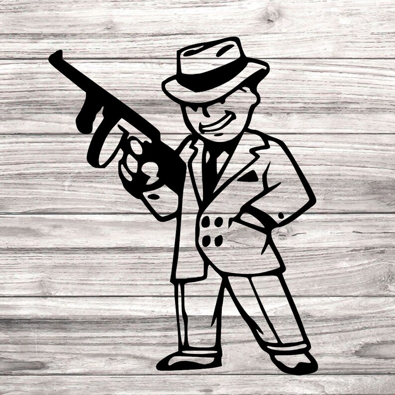 4.75x6 or 6.5x8 or 8x10 Fallout 4 Sticker Vault Boy w Tommy Gun Vinyl Vehicle Laptop Decal Sticker Many Colors