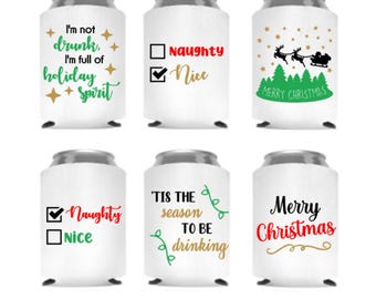 Funny Christmas Can Coolers - Holiday Party Favors - Set of 6