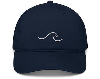 Wave Organic Dad Hat in navy and tan for ocean lovers