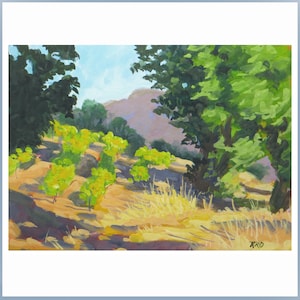 PAINTING ~ &quot;Vineyard Shadows&quot;, gouache painting by Rhett Regina Owings, signed, matted, California foothills