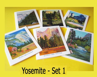 YOSEMITE Set 1 note cards from six paintings by Rhett R Owings - gift - stationery California art