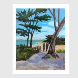 PRINT &quot;A Stroll Under Cypress Trees&quot;, 10x8 print from an original acrylic painting by Rhett Regina Owings, Carmel, California, signed