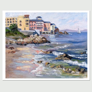 8x10 PRINT &quot;Rocks and Reflections&quot;, from an original oil painting by Rhett R Owings, Monterey, California coast, signed
