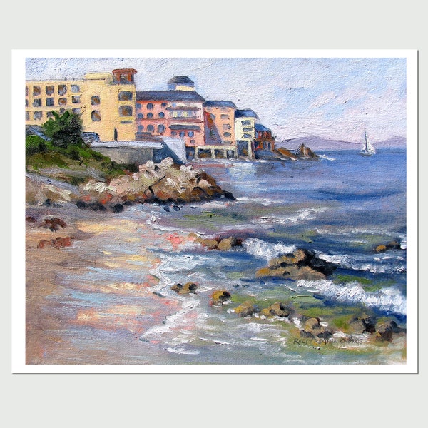 PRINT "Rocks and Reflections", by Rhett Regina Owings, 8x10 artist print from an original coastal oil painting, Monterey, California, signed