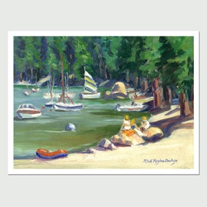 8x10 PRINT “Relaxing at Pinecrest Lake” by Rhett R Owings,  from an original oil painting, Pinecrest, California, signed