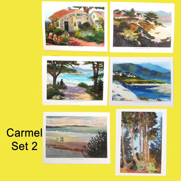 CARMEL set 2 ~ six note card set from original paintings by Rhett R Owings California coast Tor House beaches Carmel River art stationery