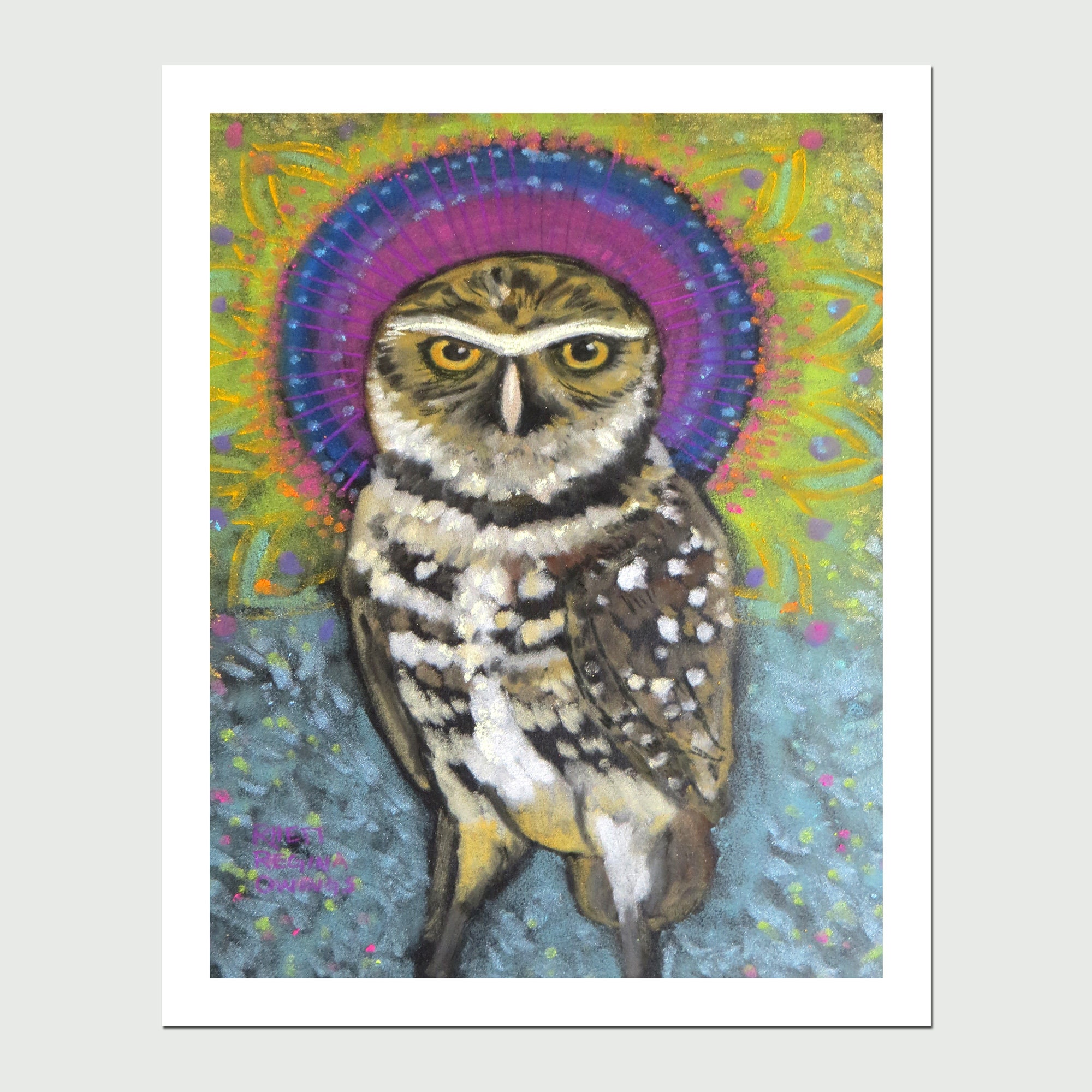 8x10 PRINT "Owl Mantra", by Rhett Regina Owings, art print from an original pastel paintin