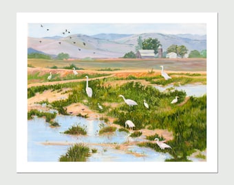 PRINT "Birds of a Feather", by Rhett Regina Owings, signed 8x10 art print from an original oil painting, farm scene, Central California