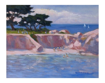 Lazy Day at Lover's Point, an original oil painting  by Rhett R Owings, Pacific Grove, CA, Monterey Bay, plein air painting