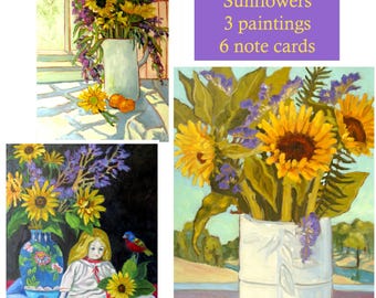 SUNFLOWERS 6 Note Card Set from original paintings by Rhett R. Owings - flowers,  still life,  blank cards,  gift idea,  stationery