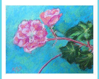 Original PASTEL PAINTING, Flowers in Pink