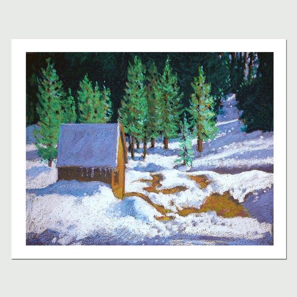 8x10 PRINT "Strawberry Shed" by Rhett Regina Owings, from an original oil pastel painting, California Sierras, Pinecrest Lake, signed