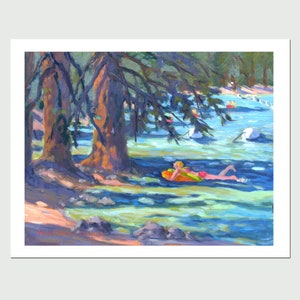 8x10 PRINT &quot;Fun at Pinecrest Lake&quot; by Rhett Regina Owings, from an original oil painting, California Sierras, signed