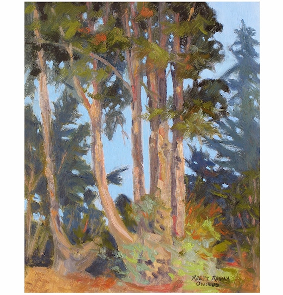 PAINTING ~ "Eucalyptus Trees", original plein air oil painting by Rhett Regina Owings, Monterey, Carmel, California landscape, NOT AI