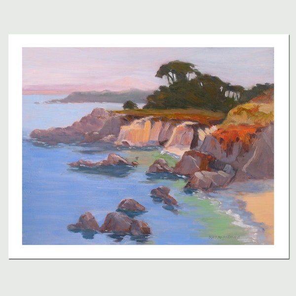 8x10 PRINT "Pacific Grove Cliffs", by Rhett Regina Owings,from an original oil painting, Pacific Grove, California, coast, signed