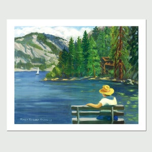 8x10 PRINT &quot;Daydreaming at Pinecrest Lake&quot; by Rhett Regina Owings, from an original oil painting, California Sierras, signed