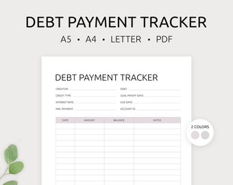 Debt Payment Tracker Printable | Debt Payoff Tracker | Debt Payoff Planner | Debt Tracker |  A4, A5 & Letter | PDF | Instant Download