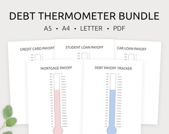 Debt Thermometer Bundle | Debt Payoff Tracker | Debt Free Tracker | Debt Payment Tracker | A4, A5 & Letter | PDF | Instant Download