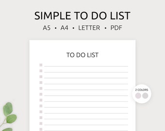 Simple To Do List | Printable To Do List Template | Daily To Do List | Task List | A5, A4 & Letter | PDF | Instant Download | Print At Home