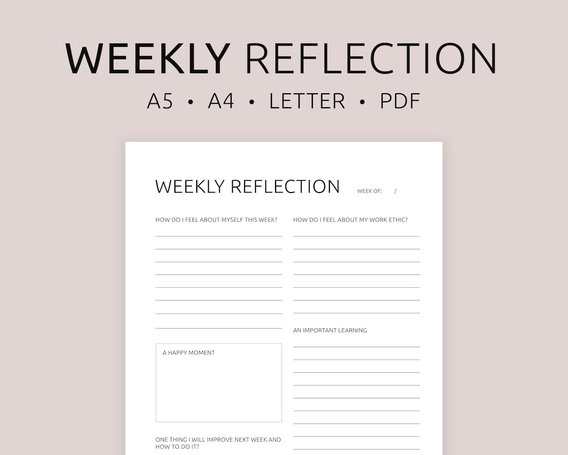 Weekly Reflection Sheet Weekly Review Weekly Journal | Etsy