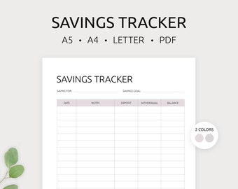 Savings Tracker Printable | Savings Log | Savings Planner | Financial Tracker | Money Tracker | A4, A5, Letter | PDF | Instant Download