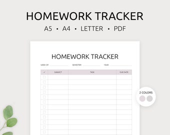 Homework Tracker Printable | Assignment Tracker | Homework Planner | Student Planner | A4, A5 & Letter | PDF | Instant Download
