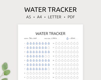 Water Tracker Printable | Monthly Water Intake Tracker | Hydration Tracker | Water Log | A5, A4 & Letter | PDF | Instant Download