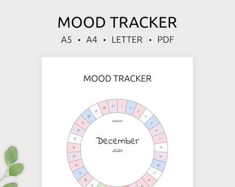 Mood Tracker Printable | Monthly Mood Tracker | Circular Mood Chart | Mood Planner | Mood Wheel | A5, A4 & Letter | PDF | Instant Download